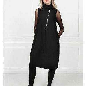 Grizas Black Sleeveless Mock Neck Zipper Midi Dress women's Medium arrsy